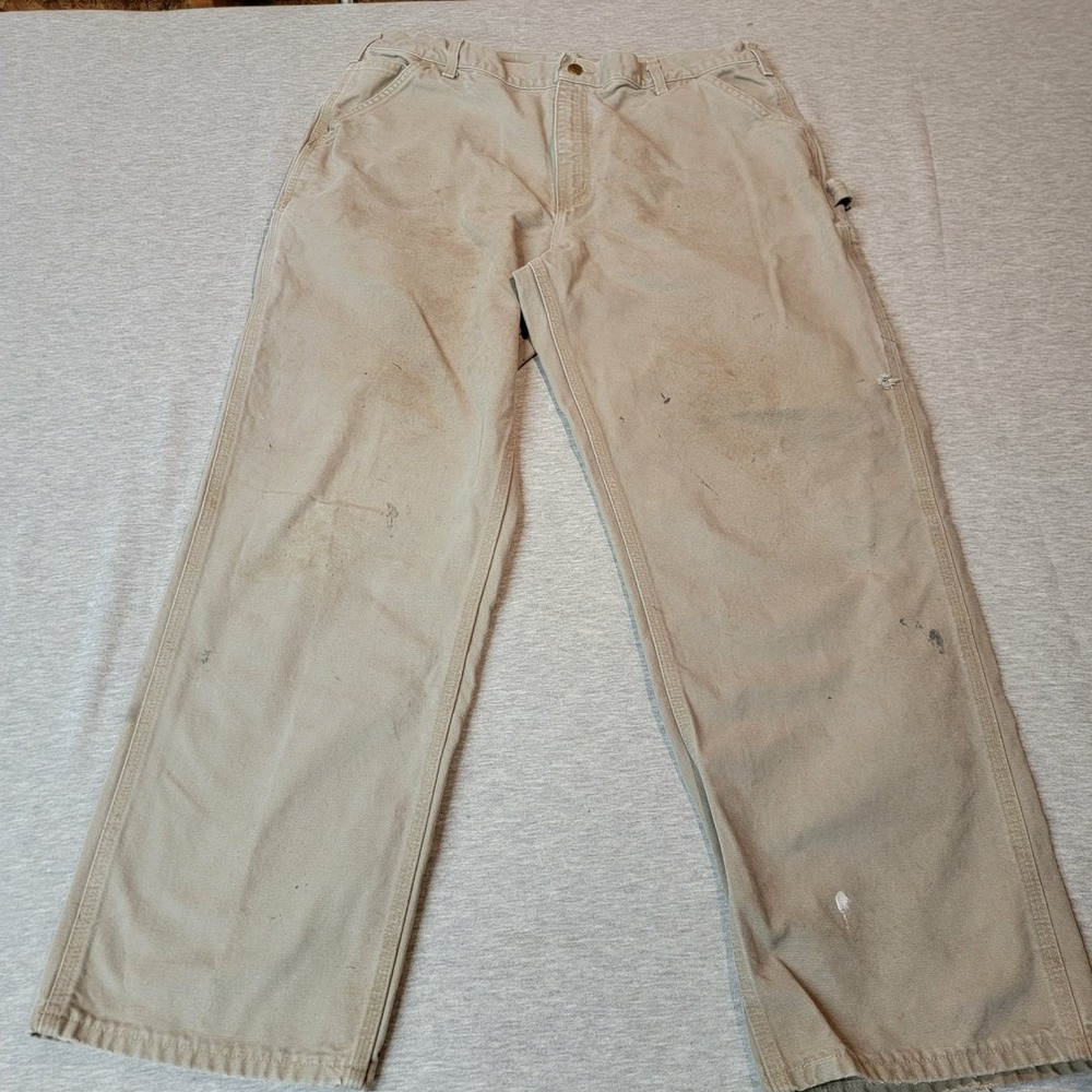 Carhartt Mens 40x32 Beige B11 Duck Canvas Carpenter Workwear Pants Distressed